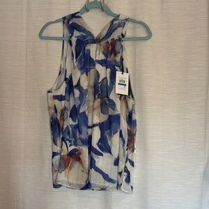 DKNY Blue and Brown Floral Tank Top